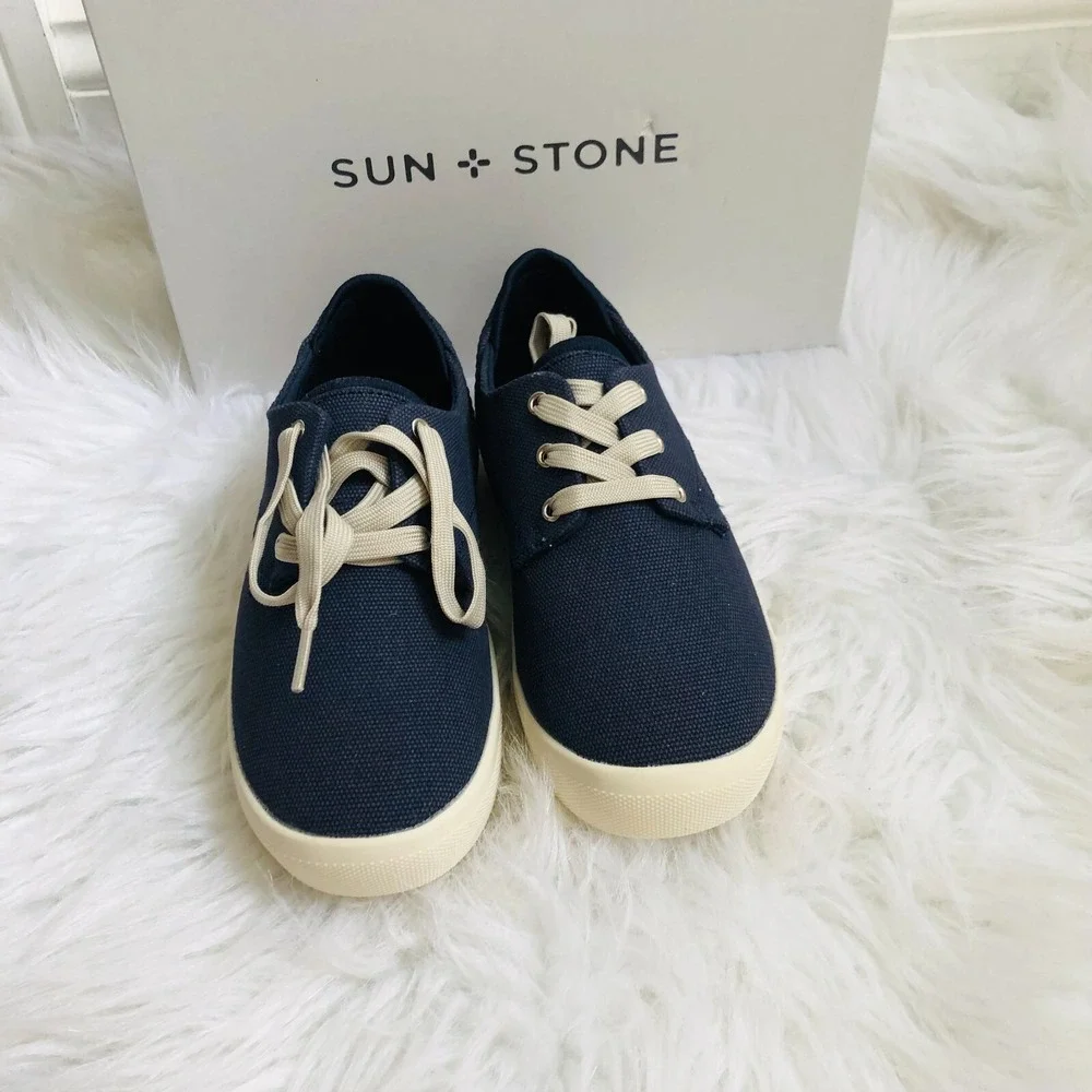 Sun‎ & Stone Boy Kids Loafers 1 M Navy Blue Kiva Lace Up Casual Shoes NWB